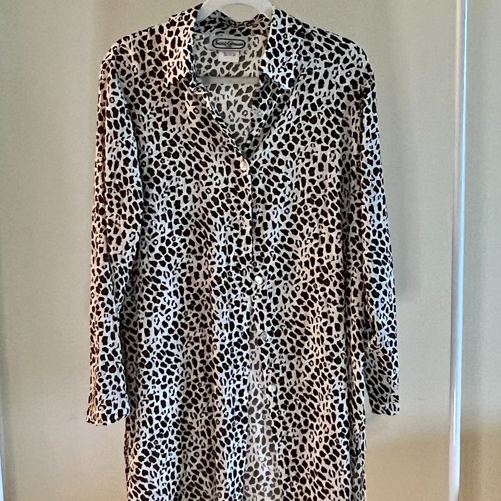 Saint Germain Paris, Leopard Print, 100% Cotton, Button Down Long Blouse, SM